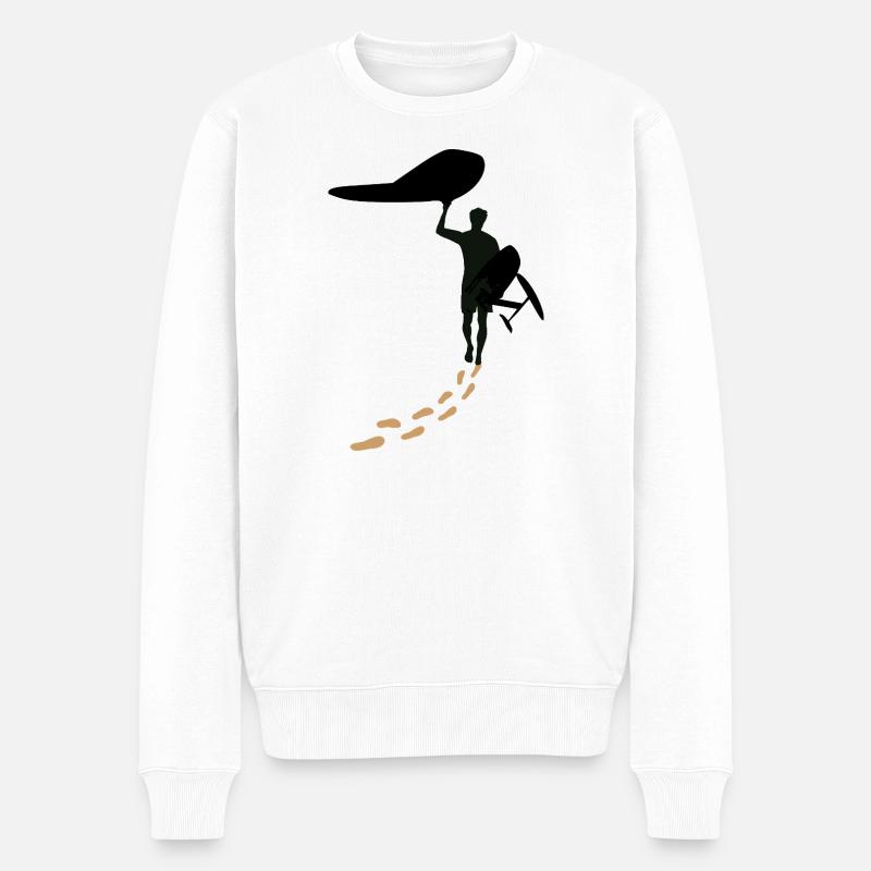 Wingfoiler mit Fusstapfen - Männer Premium Bio Pullover - Weiß