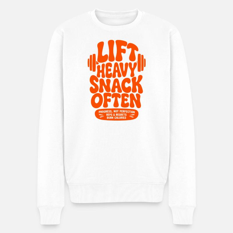 Lift Heavy Snack Often - Männer Premium Bio Pullover - Weiß