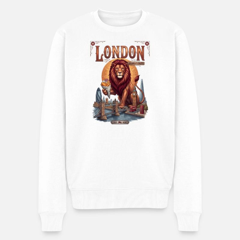 Londoner Löwenwächter - Männer Premium Bio Pullover - Weiß