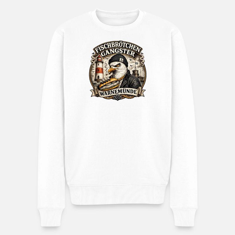Fischbrötchen Gangster Warnemünde 2 - Männer Premium Bio Pullover - Weiß