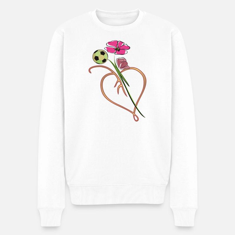 Herzblume mit Fußball - Männer Premium Bio Pullover - Weiß