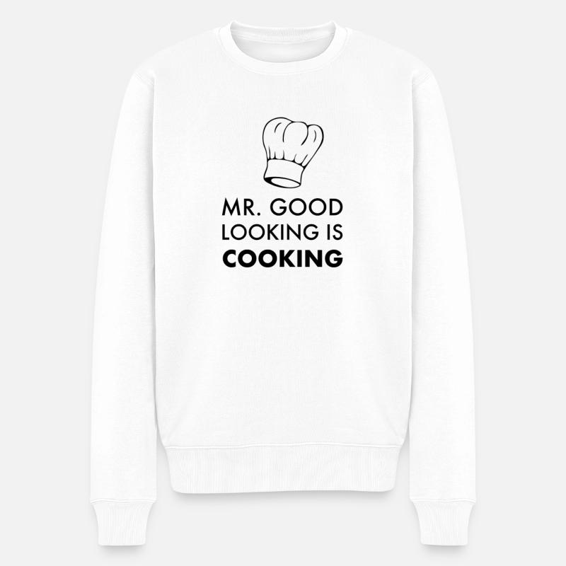 Mr good looking is cooking - Männer Premium Bio Pullover - Weiß