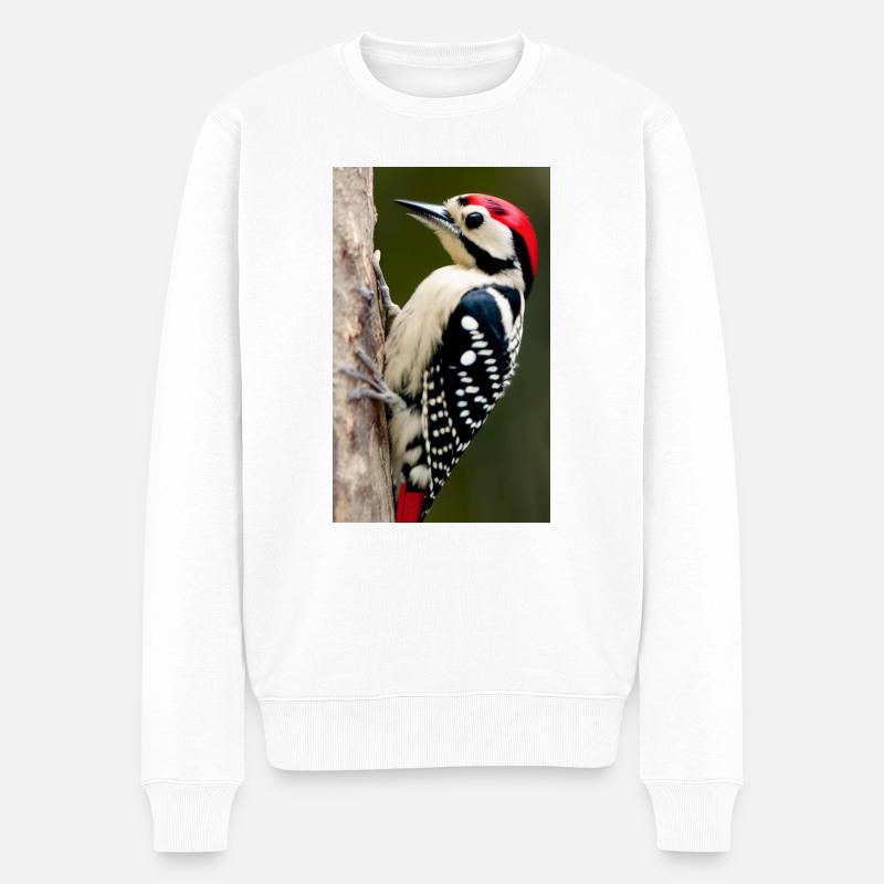 Gestapelter Specht rothaarige coole Comic-Zeichnung - Männer Premium Bio Pullover - Weiß