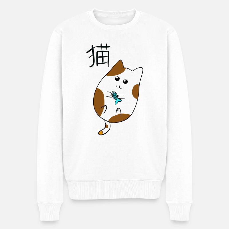 Kawaii-Katze - Männer Premium Bio Pullover - Weiß