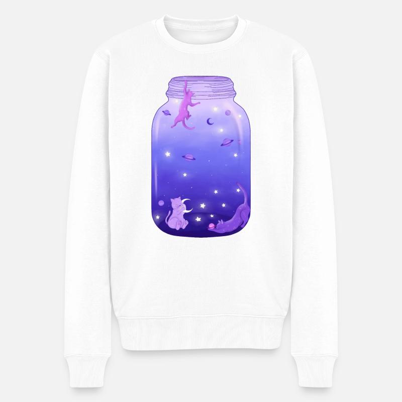 Katzen im Galaxieglas - Männer Premium Bio Pullover - Weiß