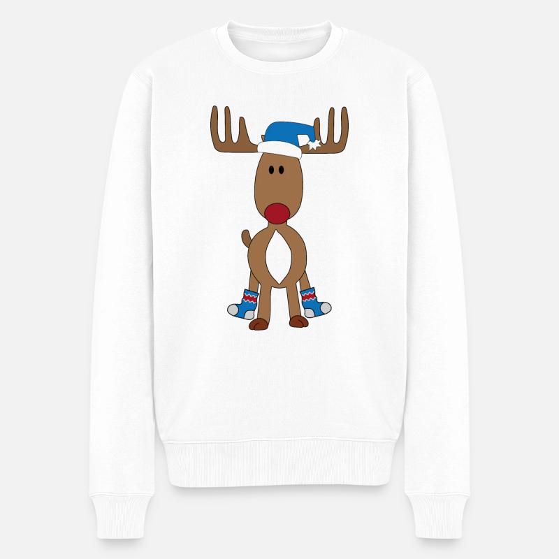 Lustiger Elch zu Weihnachten - Männer Premium Bio Pullover - Weiß