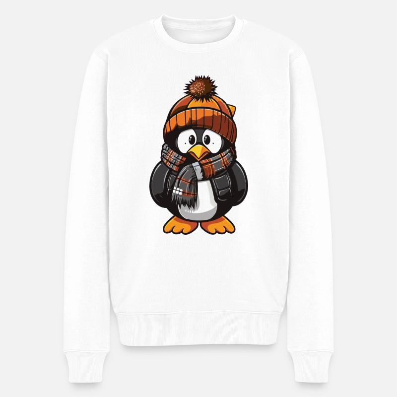 Pinguin Comic Niedlich Winter - Männer Premium Bio Pullover - Weiß