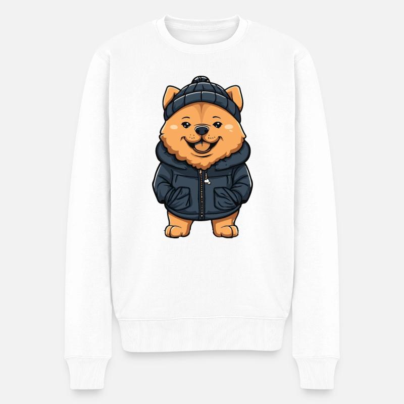 Chow Chow chien dessin animé - Pull Premium bio Homme - blanc