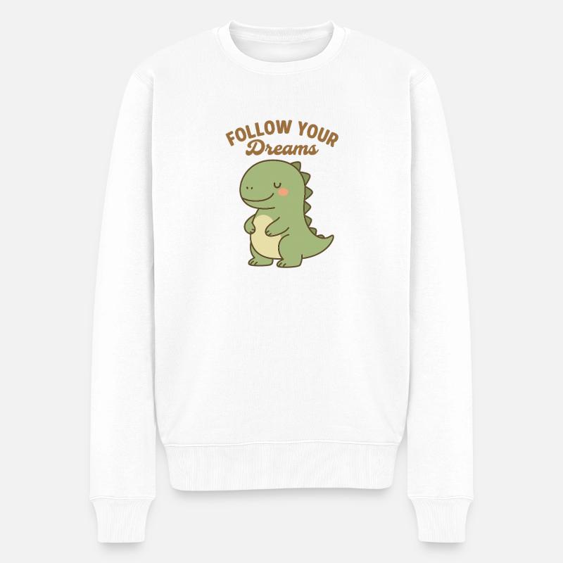 Follow Your Dreams - Süßes Dino-Design - Männer Premium Bio Pullover - Weiß