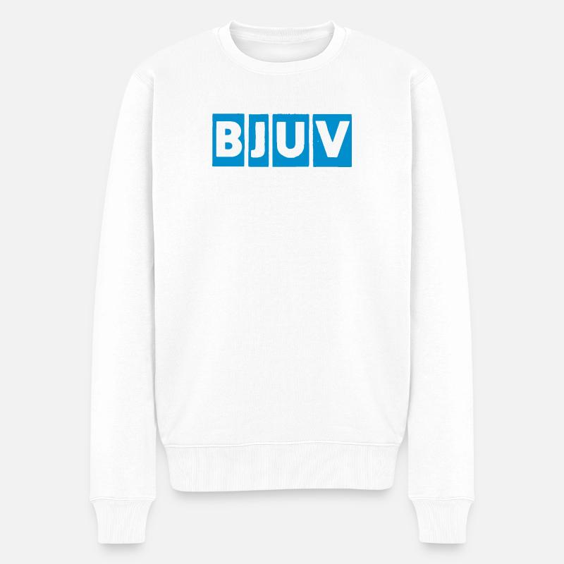 Blaue geometrische Blockbuchstaben - Männer Premium Bio Pullover - Weiß