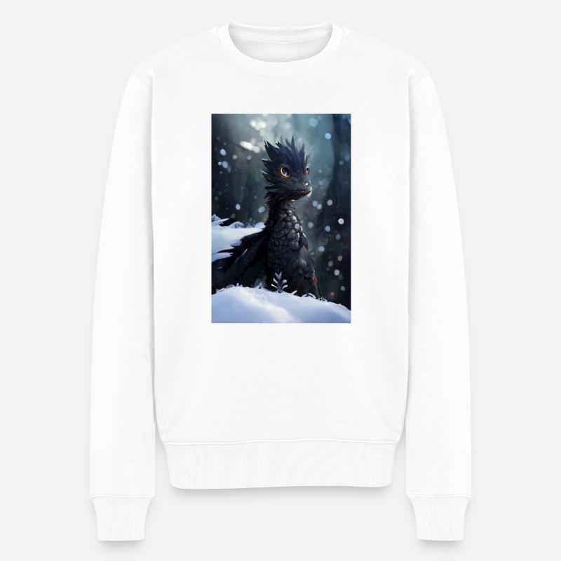 Junger schwarzer Drache - Männer Premium Bio Pullover - Weiß