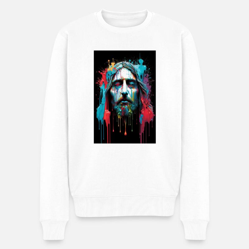 JESUS - Farbe bunt - Männer Premium Bio Pullover - Weiß
