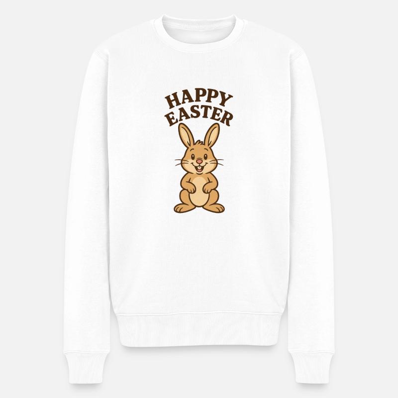 Osterhase mit Happy Easter, Osterhase - Männer Premium Bio Pullover - Weiß