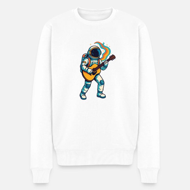 Cosmic Jam – Astronaut Rockt - Männer Premium Bio Pullover - Weiß