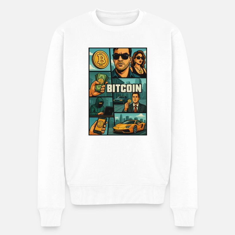 20250507 0850 Bitcoin in GTA Style simple compo - Männer Premium Bio Pullover - Weiß