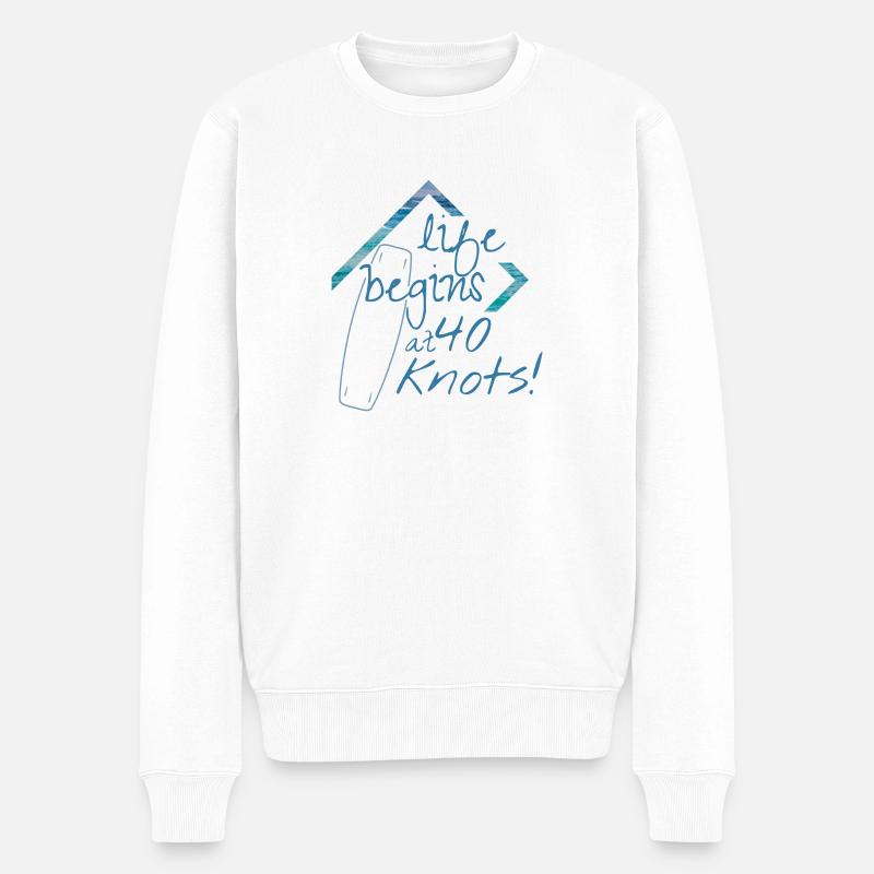 Life begins at 40 knots kitesurf - Männer Premium Bio Pullover - Weiß