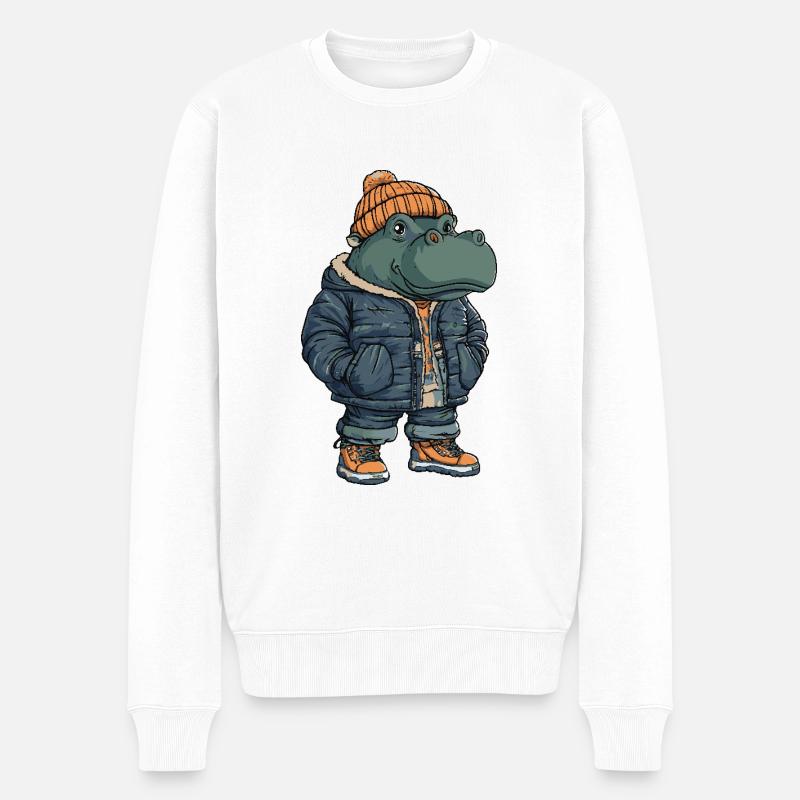 Nilpferd Lustig Winter - Männer Premium Bio Pullover - Weiß