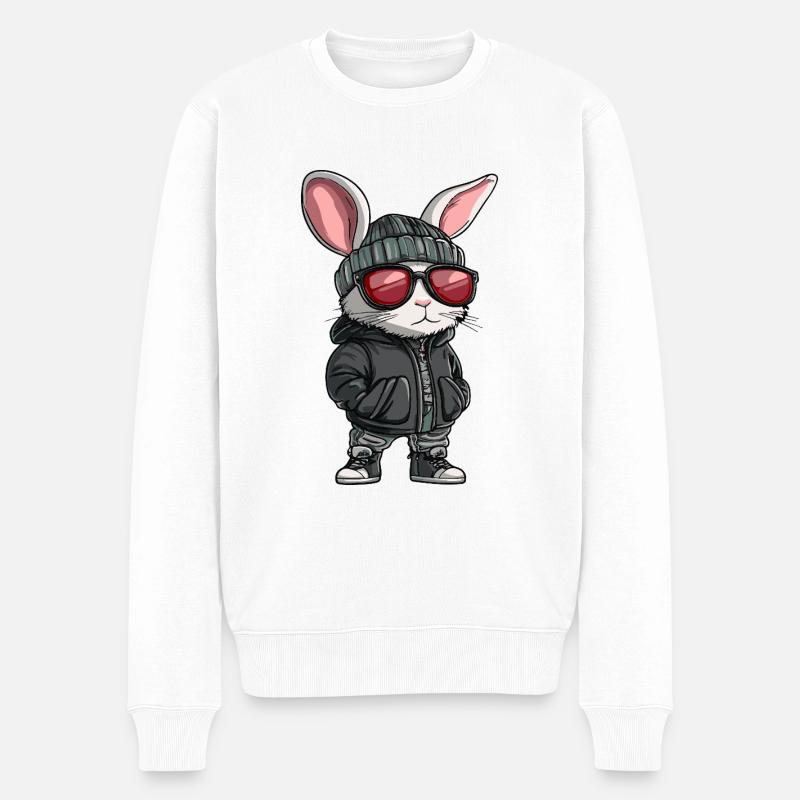 Hase Cool Comic - Männer Premium Bio Pullover - Weiß