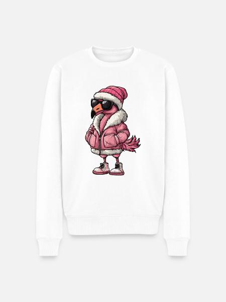 Flamingo Cool Comic - Männer Premium Bio Pullover - Weiß