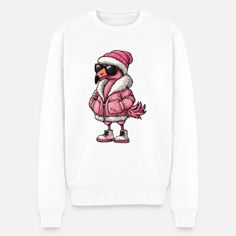 Flamingo Cool Comic - Männer Premium Bio Pullover - Weiß