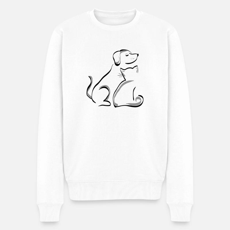 Hund und Katze innig vereint. Geschenkidee - Männer Premium Bio Pullover - Weiß