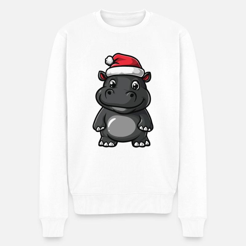 Nilpferd Weihnachten Christmas - Männer Premium Bio Pullover - Weiß