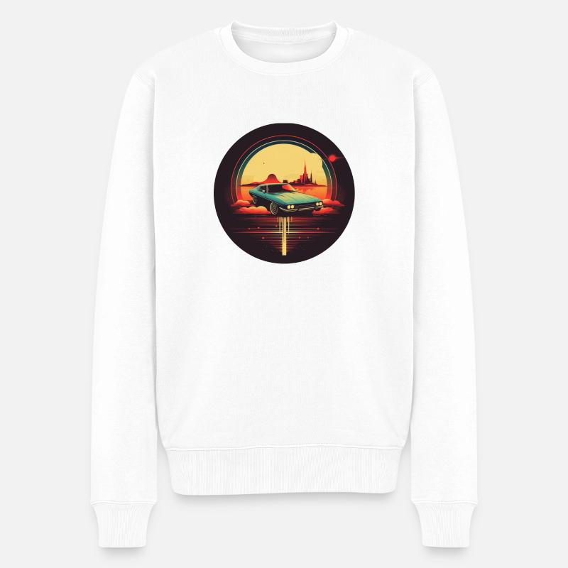 Futuristische Nostalgie - Retro Auto - Männer Premium Bio Pullover - Weiß