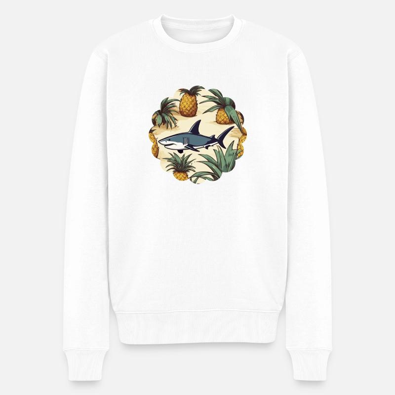 Hai im Ananasteich - Männer Premium Bio Pullover - Weiß