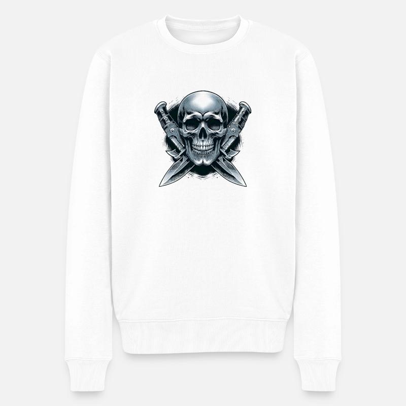 Lames jumelles : Crâne entre dagues - Pull Premium bio Homme - blanc