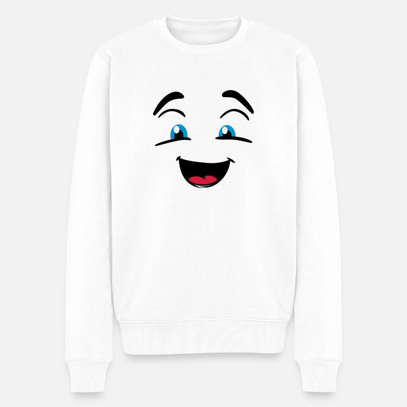 Lachendes Gesicht - Männer Premium Bio Pullover - Weiß