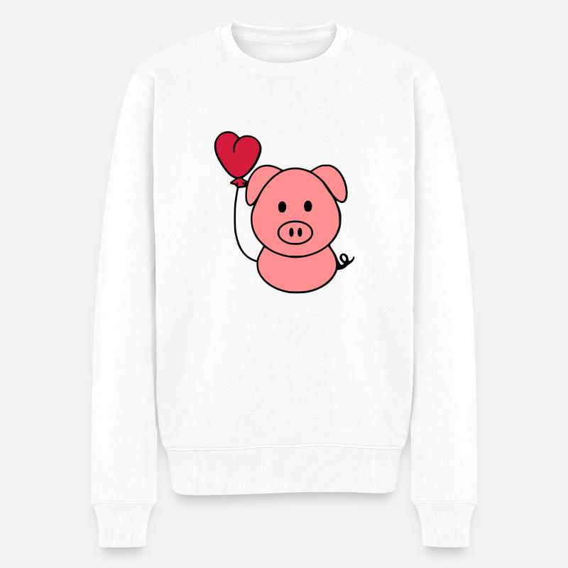 Schweinchen mit Herzballon - Männer Premium Bio Pullover - Weiß