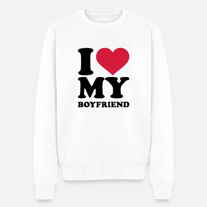 I love my boyfriend - Männer Premium Bio Pullover - Weiß