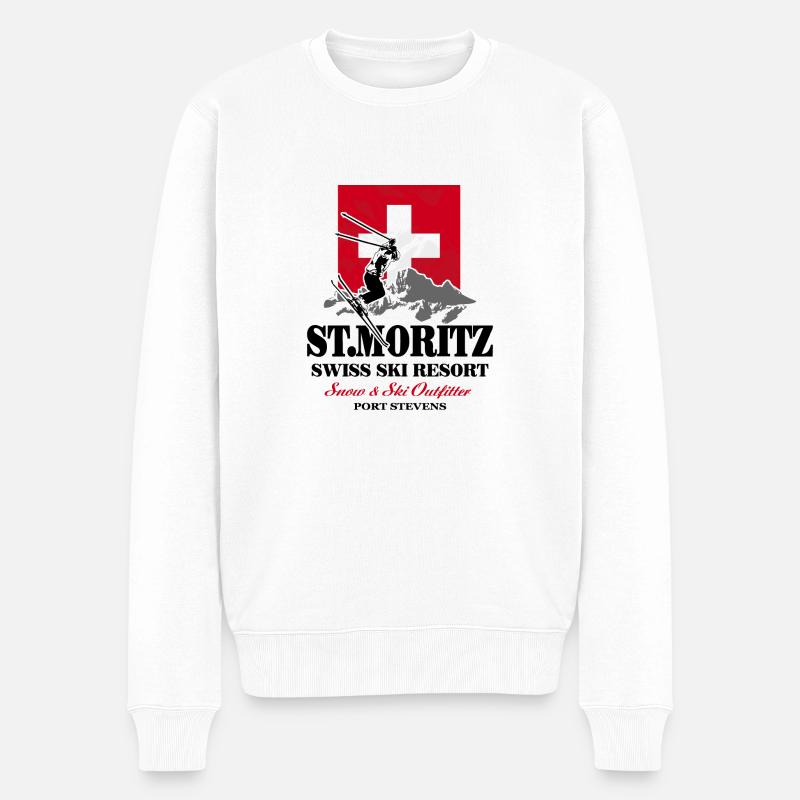 St.Moritz - Ski Alpine - Swiss Flag - Männer Premium Bio Pullover - Weiß