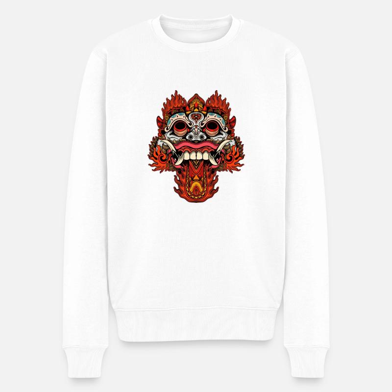 Handgezeichnete balinesische Barong Maske - Männer Premium Bio Pullover - Weiß