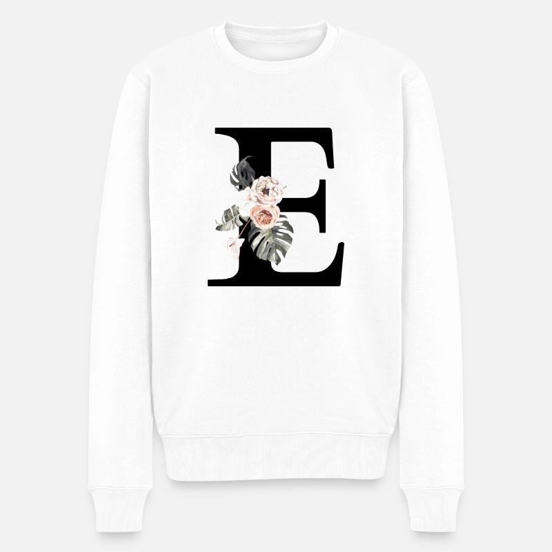 Tropischer Blumenbuchstabe E - Männer Premium Bio Pullover - Weiß