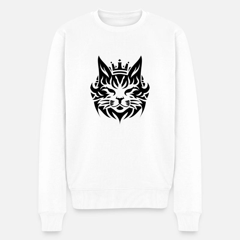 Prägnante Katze mit Krone - Männer Premium Bio Pullover - Weiß