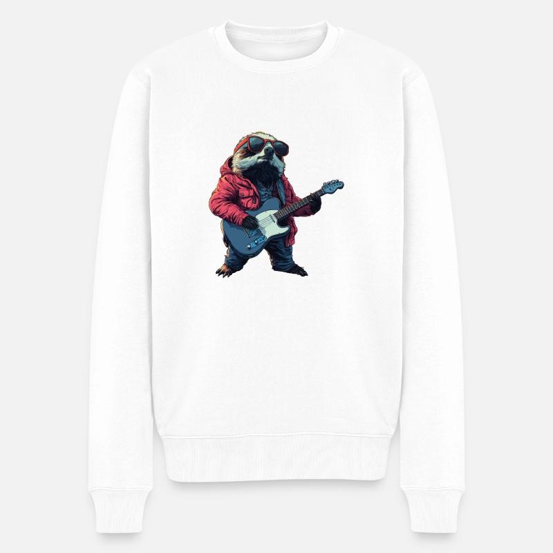 Faultier mit E-Gitarre - Männer Premium Bio Pullover - Weiß