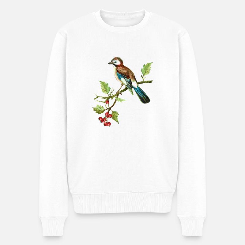 Bunter Vogel - Männer Premium Bio Pullover - Weiß