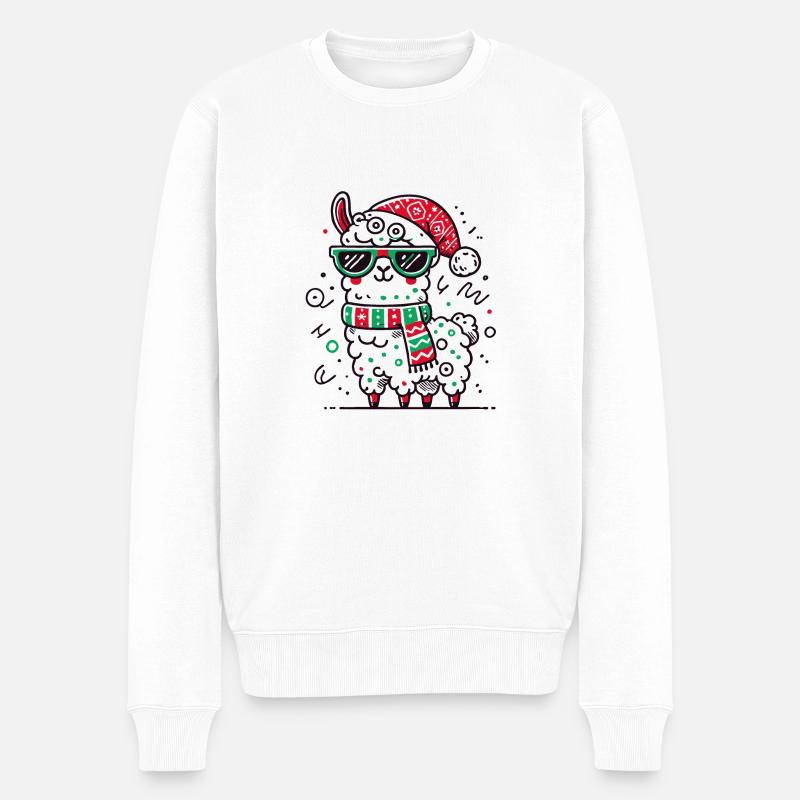 Weihnachtslama – Lustig und Cool - Männer Premium Bio Pullover - Weiß