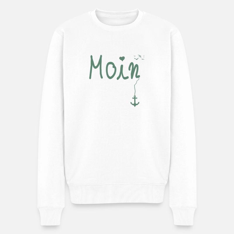 Moin Begrüßung Moin mit Möwe - Männer Premium Bio Pullover - Weiß