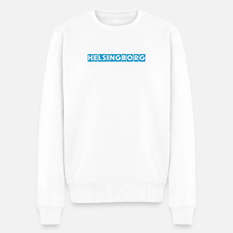 Helsingborg-Blockbuchstaben - Männer Premium Bio Pullover - Weiß