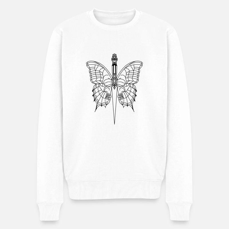 Schmetterling mit Dolch - Männer Premium Bio Pullover - Weiß