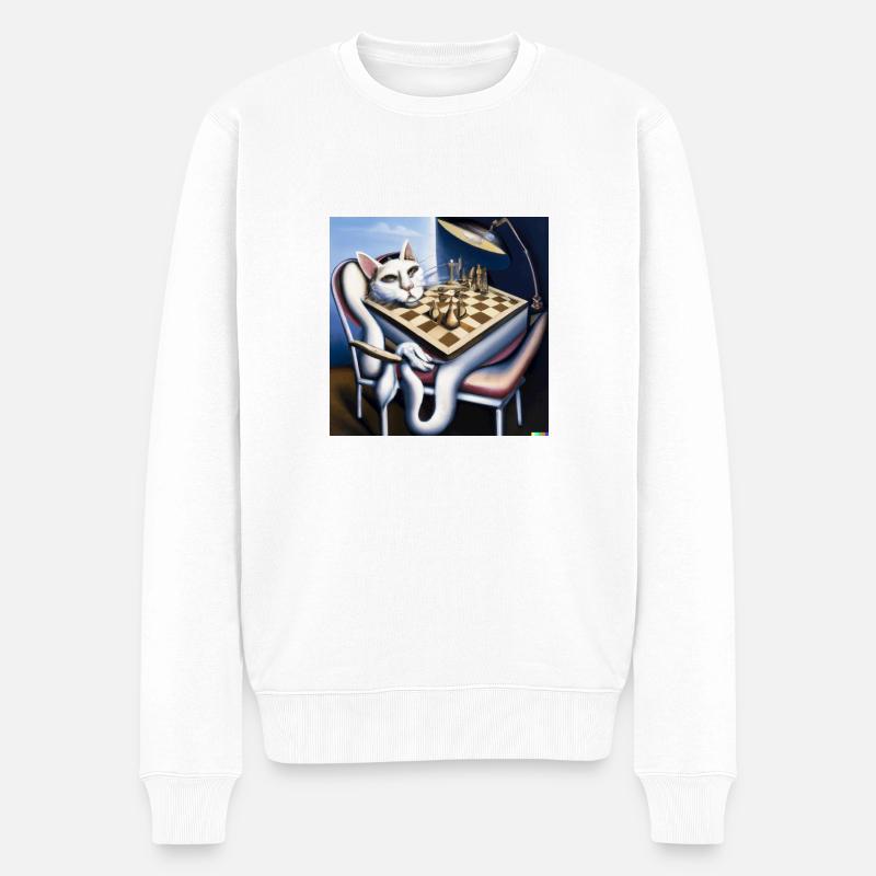 Katze spielt Schach - Männer Premium Bio Pullover - Weiß