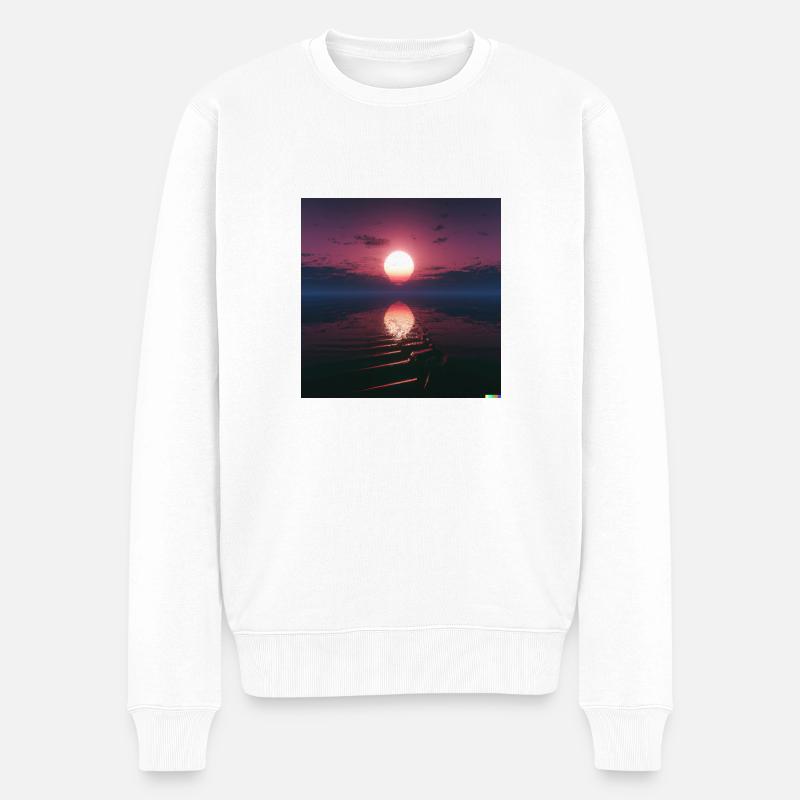 Coucher de soleil synthwave à l’horizon - Pull Premium bio Homme - blanc