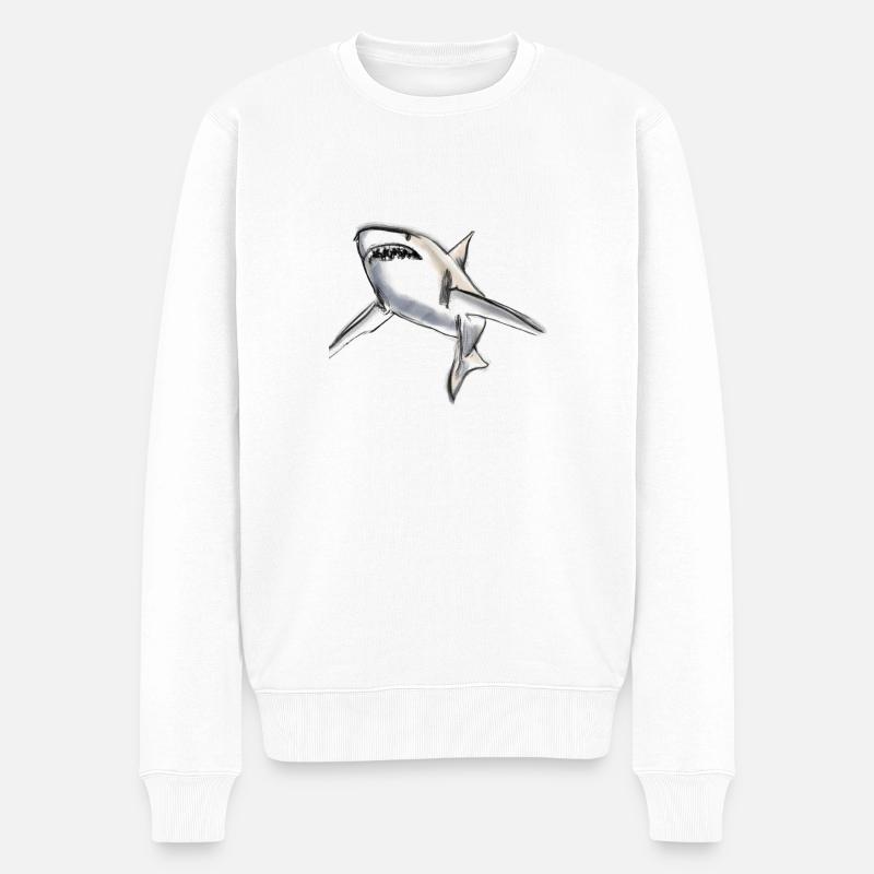 Hai-Illustration - Männer Premium Bio Pullover - Weiß