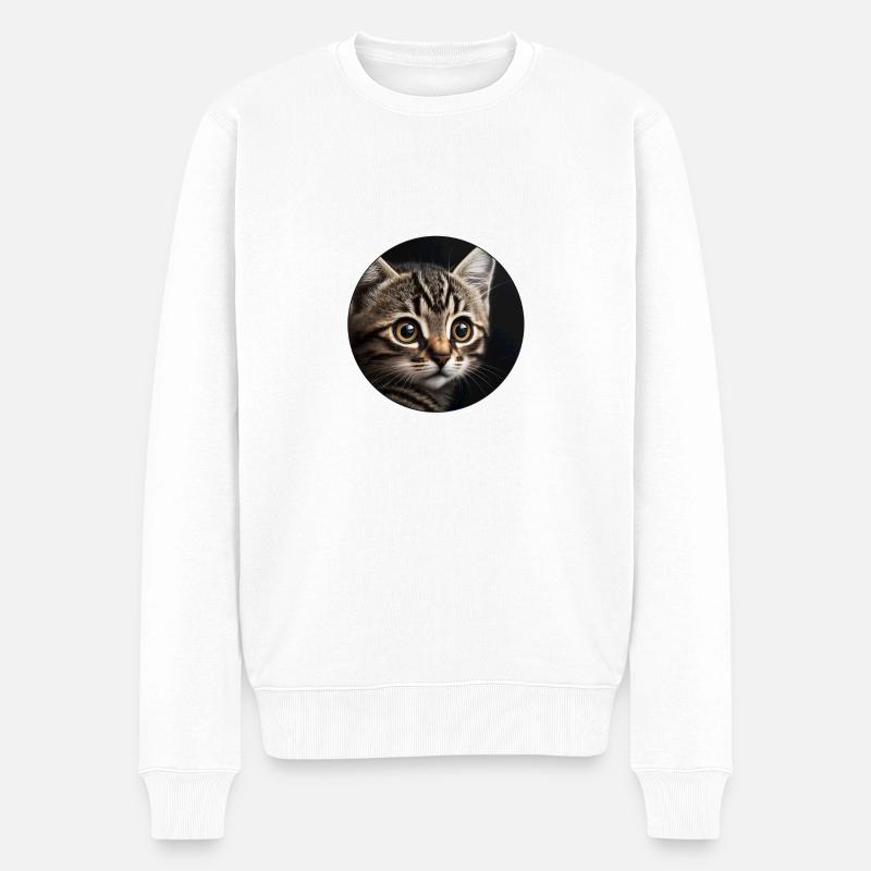 mignon chaton tigré avec ses grands yeux - Pull Premium bio Homme - blanc