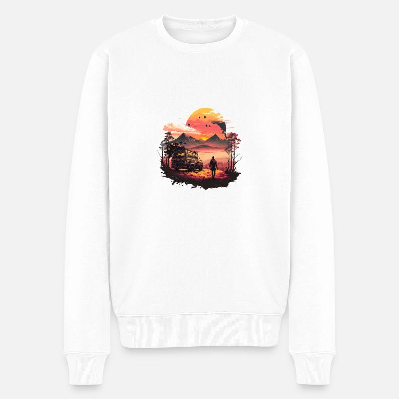 Sonnenuntergang Auto und Abenteuer - Männer Premium Bio Pullover - Weiß