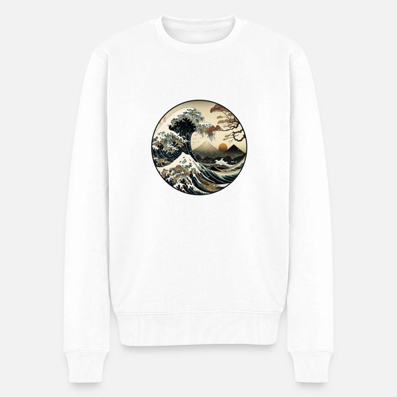 Nr. 4: Wave Kanagawa Ukyio_e Style Japan T-Shirt - Männer Premium Bio Pullover - Weiß