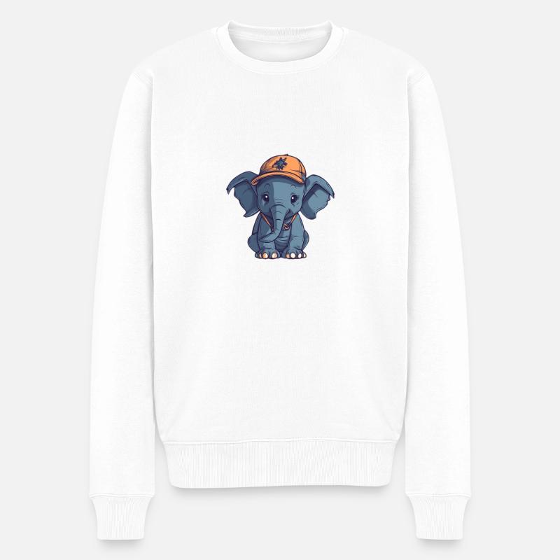 Éléphant avec casquette - Pull Premium bio Homme - blanc