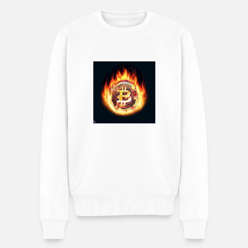 brennender Bitcoin - Männer Premium Bio Pullover - Weiß